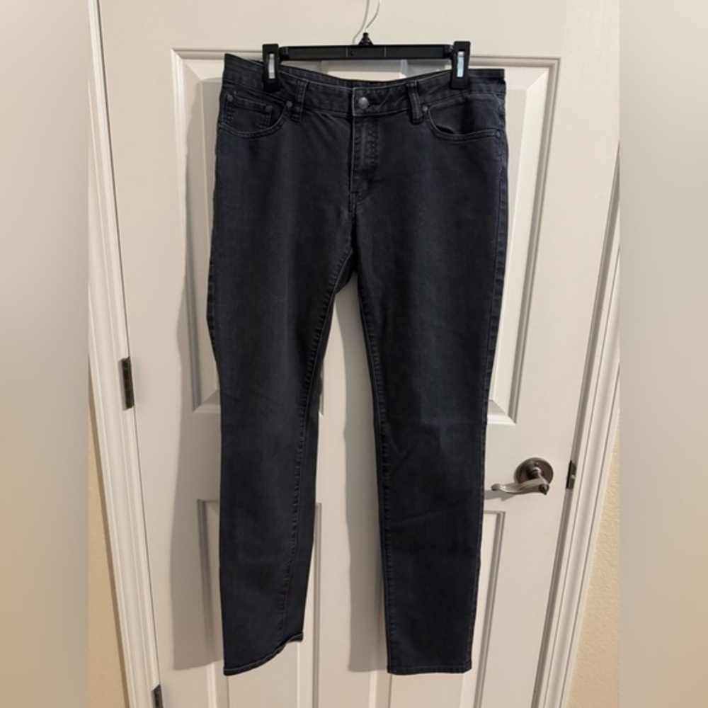 PrAna Womens Mid Rise Fitted Jeans Charcoal Gray Snakeskin 12